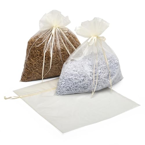 Paper Mart Organza Bags, Extra Large 20 x 21 Inches, Ivory Mesh Gift Bags with Drawstring, Pack of 10