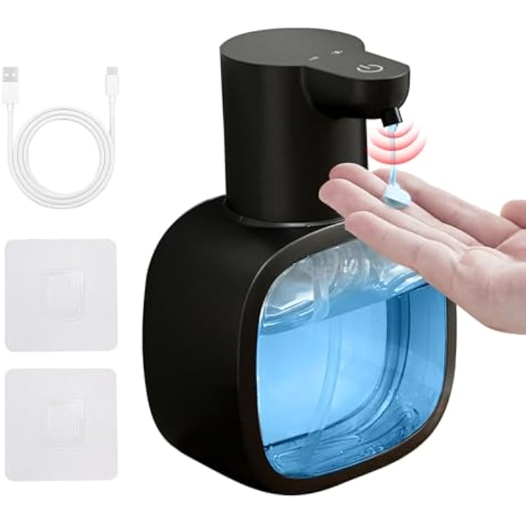 Automatic Liquid Soap Dispenser, 17oz500ml Touchless Rechargeable with 4-Level Adjustable & IPX5 Waterproof - Level Display for WallTabletop Use in Bathroom, Kitchen, Black