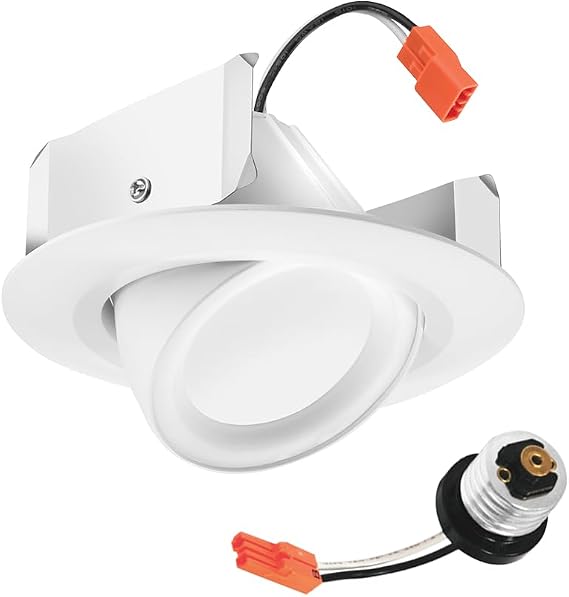 Juno 4 Inch Adjustable LED Recessed Lighting, RetroBasics Series Adjustable Gimbal LED Downlight Trim Kit, 4" Ceiling Light with 5-in-1 Switchable White Color, 700 Lumens, Matte White