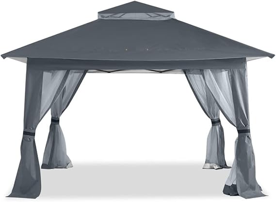 Patio Gazebo 13ft Pops Up Party Tent with Side Curtains and Storage Bags Outdoor Canopy Vented Roof