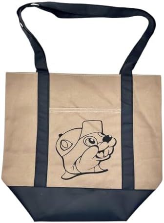 Buc-ees Canvas Tote Bag with Beaver Logo Dark Tan and Black Dual Handle Shoulder Straps
