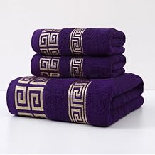 Highly Absorbent Embroidered Bath Towel Set of 3, 100% Cotton Towels for Bathroom, 1 Bath Towel 2 Hand Towels, Super Soft and Absorbent (Purple)