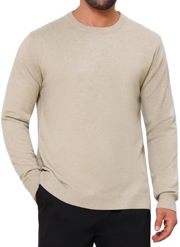 Mens Classic Solid Color Crew Neck Long Sleeve Soft Knit Pullover Sweater
