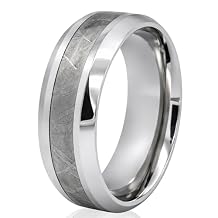 The Jewelry Source 8mm Cobalt Mens Wedding Band Authentic Gibeon Meteorite Inlay Beveled Edge Comfort Fit Ring