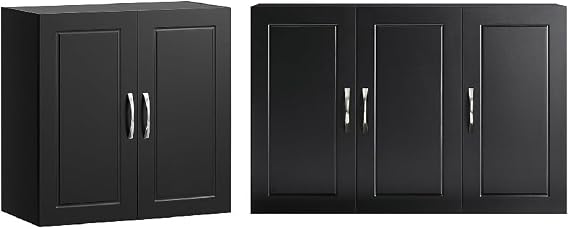 SoBuy Bathroom Kitchen Wall Cabinet, Wall Cabinet Laundry Room, Black FRG231-SCH+FRG231-L-SCH