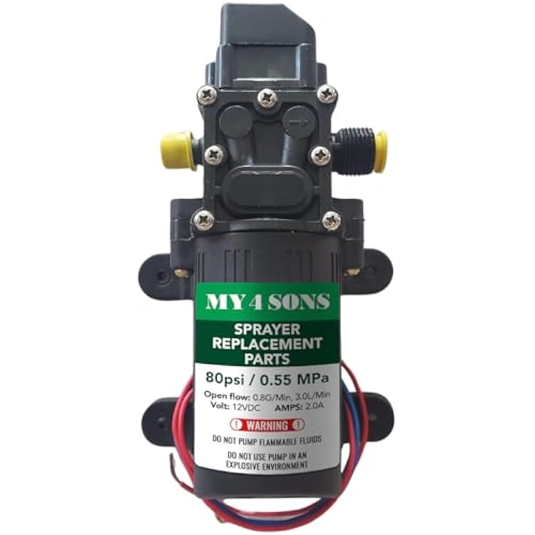 My4Sons Black 80 PSI Backpack Sprayer Pump - Heavy Duty Water Pressure Pump with Automatic Regulator - 2 Amp 12V High Pressure Replacement Water Pumps for Garden Washer Tank, General System & More