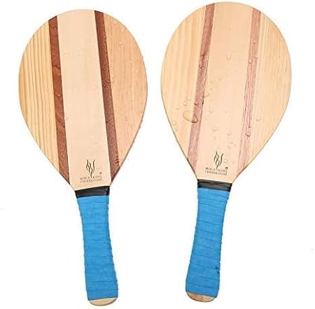 HOLYKING Wooden Beach Striped Paddle Game Sets, Tennis Racket Outdoor Sport Games