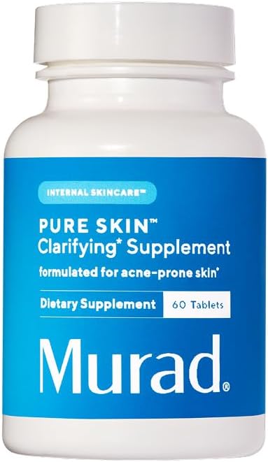 Murad Pure Skin Acne Supplements 60 Tablets Clear Skin Support with Blend of Vitamin A & B6, Zinc, Amino Acids, Burdock Root Promotes Healthy Skin, Oil Balance, Gut Health & Stress Relief