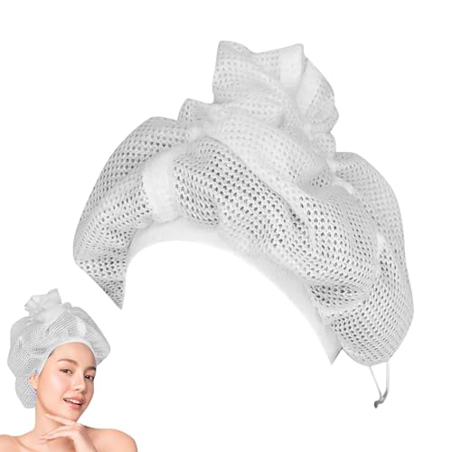 Net Plopping Cap for Drying Curly Hair, Adjustable Net Diffuser Cap Curly Hair, Hair Dryer Bonnet with Drawstring Hair Plopping Bonnet for Fast DryingCOLOR:White