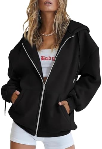EFAN Womens Drawstring Zip Up Cute Hoodies Fall Jacket Oversized Casual Sweatshirts with Pocket