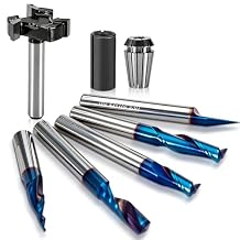 1/4" Shank CNC Router Bit Kit, Includes 1/4" ER16 Collet, V-bit, End Mills, Chamfering Bit for Woodworking MDF Resin Carving Lettering Sign Making, Nano Blue Coat & Titanium Coat