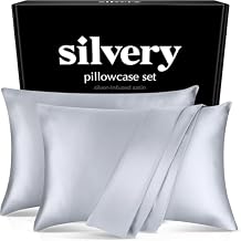 Silver Infused Satin Pillowcases Set 2 Pack Silky Soft Cooling Pillow Cases with Self-Cleaning Silvery TechnologyTM for Hygienic Sleep Better Than Silk for Hair and Skin (King (U.S. Standard))