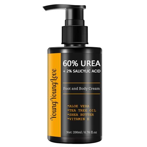 Fragrance Free 60% Urea Cream plus 2% Salicylic Acid, for Dry Cracked Hands Knees Feet Heels, Repair Unscented Foot Cream for Dead Skin, Lotion for Moisturizing and Softening 6.76 OZ