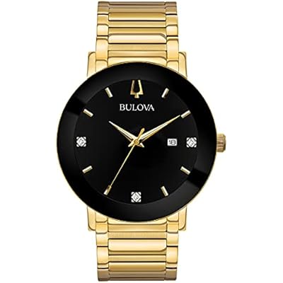 Bulova Mens 3-Hand Quartz Watch with Diamond Dial and Edge to Edge Crystal