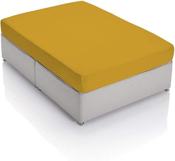 1-Piece Microfiber Fitted Sheet 15 Inch Deep Pocket Solid Fitted Sheets - 400 Thread Count 100% Cotton (Full, Gold)