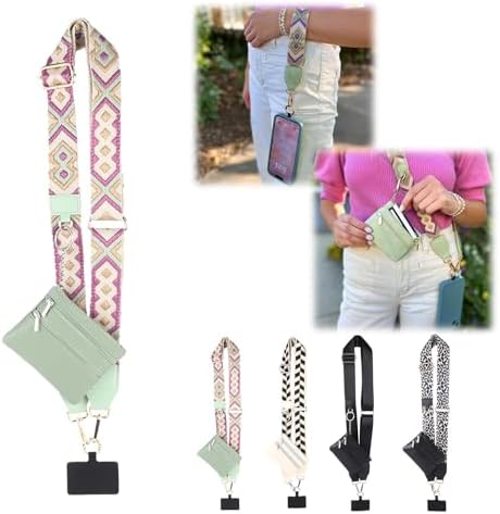 Phone Strap with Zippered Pouch, Waterproof Nylon CutePhone Lanyard Crossbody Wrist Strap, Suitable for Mobile Phone Wallet Green