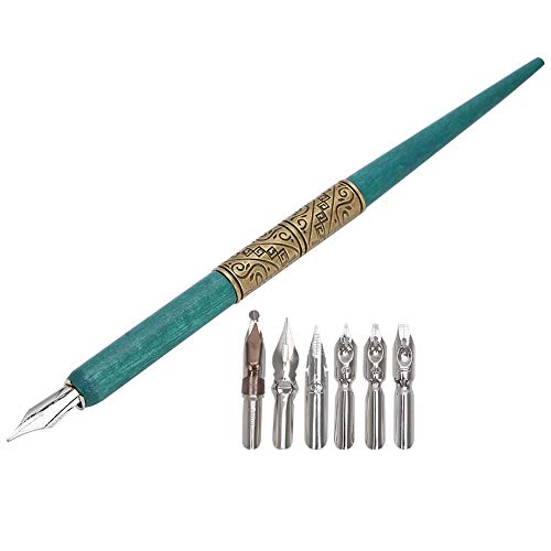 Calligraphy Oblique Nib Pen Point Holder, English Calligraphy Pen Nib Holder Antique Copperplate Script Handed Dip Pen  6 Flat Nibs2