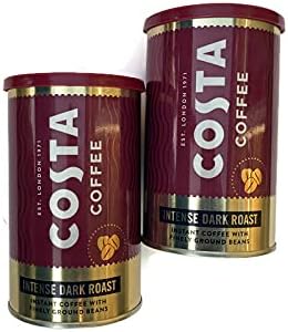 Costa Coffee Intense Dark Roast Instant Coffee with Finely Ground Beans 2 Tin Bundle