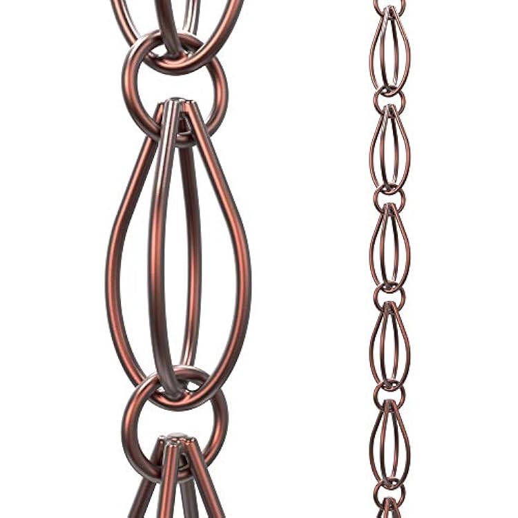Rain Chains Direct Double Oval Loop, 8.5 Feet Length, 100% Copper, Functional and Decorative Replacement for Gutter Downspouts