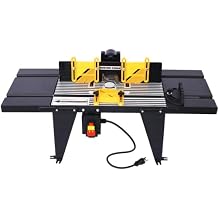 Electric Benchtop Router Table 34 in. x 13.5 in, Universal Benchtop Router Tables Top with Steel Stand, Adjustable Fence, Safety Guard (Black)