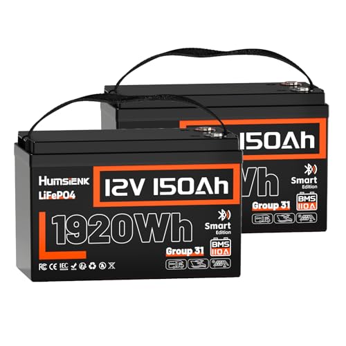 12V 150Ah LiFePO4 Lithium Battery BCI Group31 Bluetooth 2Pack,Built-in 110A BMS, Deep Cycle Battery for Solar, RV, Marine, Off-Grid Applications - 15000 Life Cycles, Safe & Lightweight