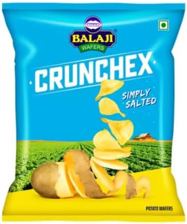 Balaji Crunchex Simply Salted Potato Wafers | Classic Lightly Salted Potato Chips | perfectly thin, crisp, and lightly salted 150g (Pack of 6)