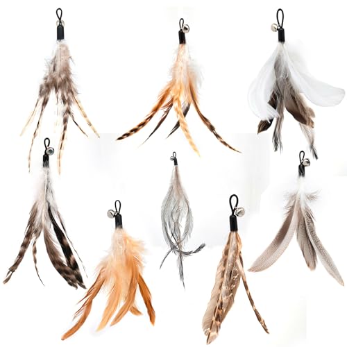 Natural unstained Feathers,8PCS Cat Feather Toys Replacement Wand Toy Refills, Cat Feathers Refill for Indoor Cats,Perfect Wand Attachments