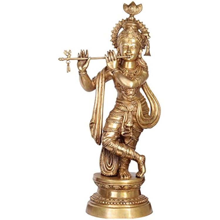 Exotic India Krishna Brass Statue