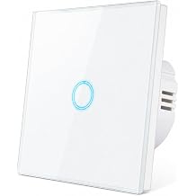 Touch Light Switch 1 Gang 1 Way, White Tempered Glass Wall Switch Panel with LED Backlight Indicator, No Neutral Wire Required, Modern Electric Light Switches for Bedroom Kitchen