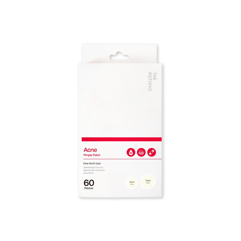 The Potions Acne Pimple Patch | Hydrocolloid Spot Patches for Facial Blemishes, Breakouts, Skin Protection, Acne Relief | 10 mm 36 Count, 12 mm 24 Count 60 Total | Korean Skin Care