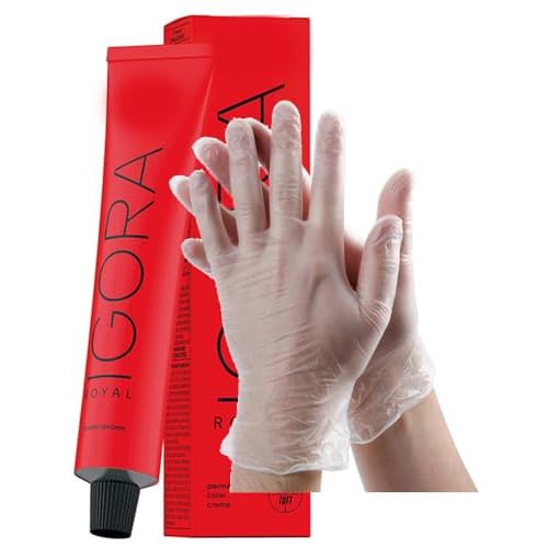 Igora Royal 8-21 Light Blonde Ash Cendre Permanent Hair Color 2 Fl Oz and Clear Powdered Medium Vinyl Gloves (Bundle)