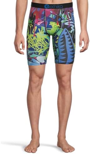 Ethika Mens Boxer Brief, Knee Length, 4-Way Stretch Performance Underwear with Graphic Prints - Bmr Ascended