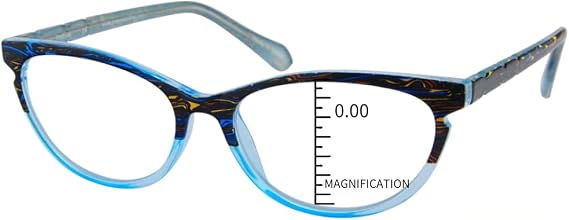 ProEyes Gemini, Progressive Multifocal Reading Glasses, Zero Magnification on Top Lens, Anti Blue Light Resin Lens (Blue, 3.00 x)