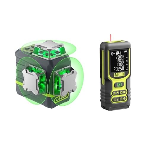 Laser Measure, LASGOO 197ft Laser Measurement Tool, Laser Distance Meter with FtinM Multiple Units,LasGoo Laser Level Self Leveling 360x3 Green Cross Line Laser Tool for Construction