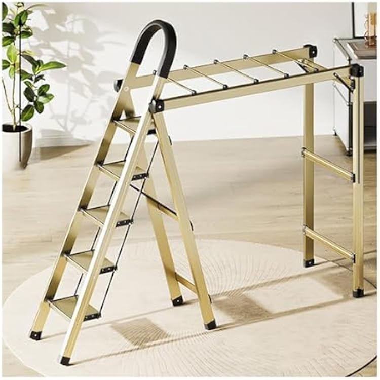 Foldable Ladder Ladder Household Folding Clothes Drying Rack Dual-Purpose Indoor Multi-Functional Telescopic Trestle Ladder Thickened Aluminum Alloy Ladders for HomeColor:B-4 Step Ladder