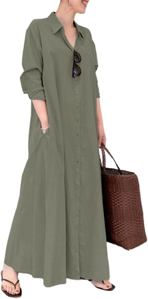 Muslim Dresses for Women, Elegant Long Sleeve Maxi Robe Islamic Kaftan Dubai Abaya Gown Casual Loose Moroccan Caftan Soft Round Neck Plus Size Traditional Clothing