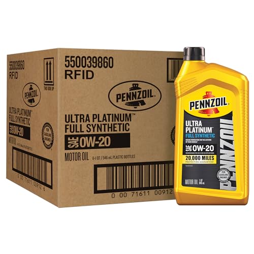 Pennzoil Ultra Platinum Full Synthetic 0W-20 Motor Oil, 1 Quart 6 Pack