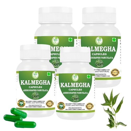 Kalmegha Capsules | Andrographis Paniculata Herbal Supplement | Natural Immune Support & Liver Health | 60 Vegan Capsules | Ayurvedic Wellness Formula | Pack of 4