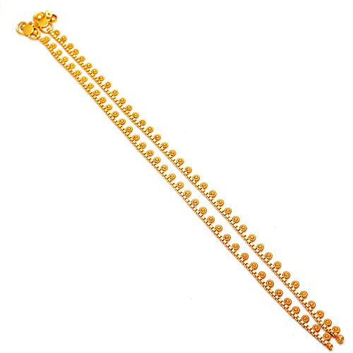 Jewar Anklet Traditional Pair Chain Bell Tassel Handcrafted | Boho Hippie Festival Vintage Style Ankle Bracelet Feet Jewelry | Womens Fashion Accessory | Indian Payal Gold Plated Finish