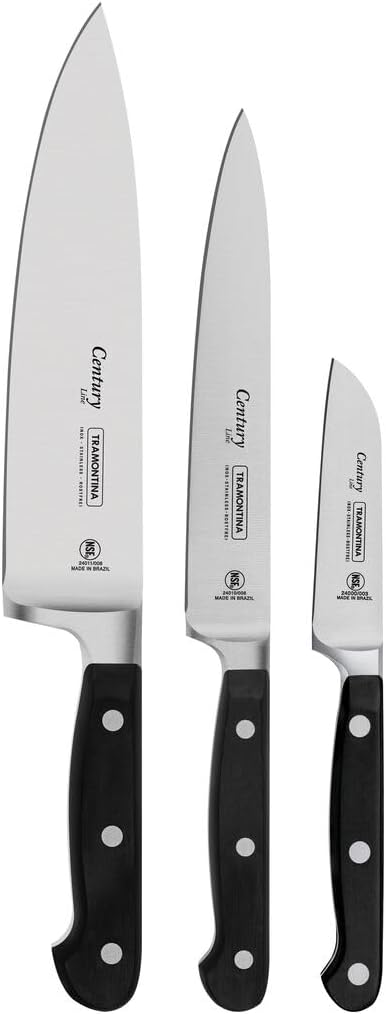 Tramontina Century 3-Piece Knife Set, Molybdenum Reinforced Stainless Steel, Forged, NSF Certified, Dishwasher Safe, Gift, Made in Brazil 24099/037