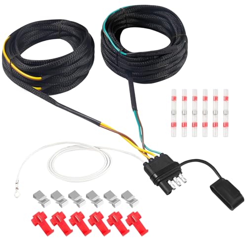 Aufind 50FT 4 Pin 5 Wire Trailer Wiring Harness, Wishbond Trailer Light Kit 18 AWG Color Coded Wires Harness Trailer Connector Wire Plug for Tail Lights, Brake Lights and Turn Signals 50FT