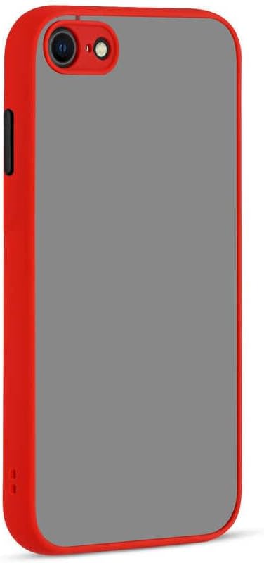 GGM GİYİM & AKSESUAR iPhone 7-8 - Se 2020 2022 ile Uyumlu Arka Kısmı Mat Şeffaf Yapıya Sahip Kenarları Silikon Tpu Malzemeden Üretilmiş Renkli Tuşlara Kamera Korumalı Transparan Kılıf (Kırmızı)