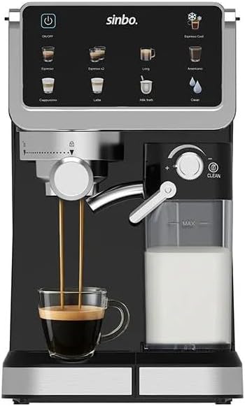 Sinbo Scm‑2994 Pro Kapsüllü & Toz Kahve Espresso Makinesi – 15 bar Basınç, Süt Haznesi, Dokunmatik