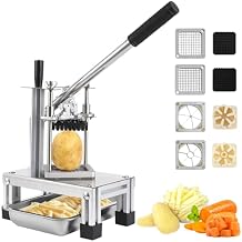 Commercial Vegetable Fruit Chopper, Stainless Steel French Fry Cutter Manual Potato Dicer Slicer with 4 Replacement Blades, 3/8", 1/4", 6-Wedge Blades for Restaurants Home Kitchen