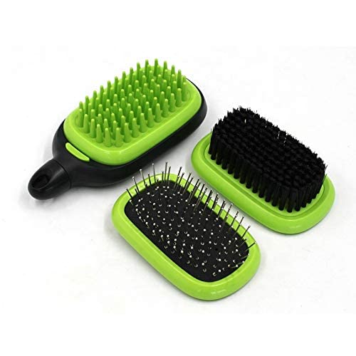 H&H Pets Grooming Kit for Dogs & Cats - 3 in 1 Professional Pet Brush - Bath Massage, Pin Slicker & Bristle Brush - Lightweight & Compact for Everyday Use