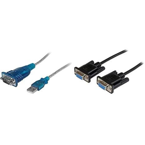1 Port USB to Serial RS232 Adapter & 2m Black DB9 RS232 Serial Null Modem Cable F/F - DB9 Female to Female - 9 pin RS232 Null Modem Cable - 2 Meter, Black (SCNM9FF2MBK)