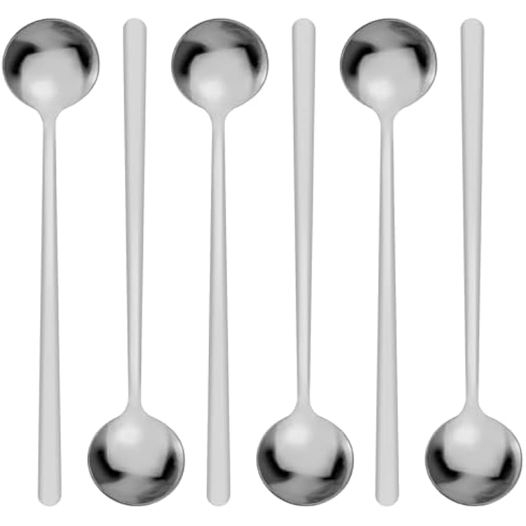 6 Pack Coffee Spoons, Round Dessert Spoons, Stainless Steel Tea Spoon Set for Chocolate, Cake,Ice Cream 6, Silver