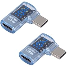 Poyiccot Right Angle USB C Adapter 40Gbps, 2-Pack 140W USB C Male to Female Extension Adapter 8K@60Hz USB Type C Meter Tester with LED Display for Thunderbolt 4, MacBook, Laptop