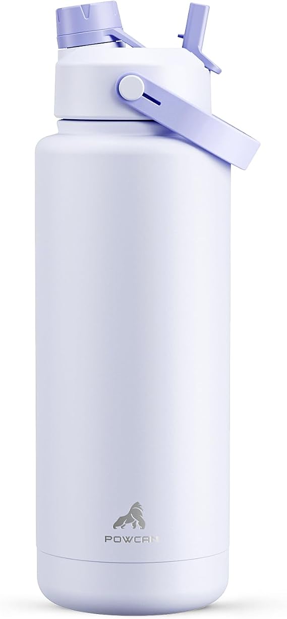 POWCAN 40 oz Insulated Water Bottle with 2-in-1 Straw and Spout Lid, Keep Cold 24H, Leak-Proof, BPA-Free, Double Wall Stainless Steel Water Bottle for Sports, Gym, Travel, and School (Lupine)