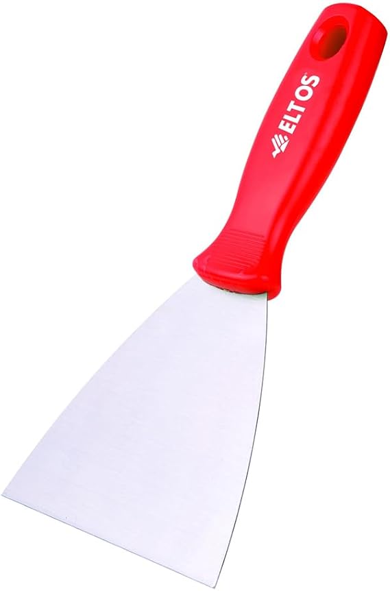 Eltos Çelik Spatula, 0.80 mm Polisajlı Yay Çeliği, 50 Rockwell Sertlik, Ergonomik Sap, Kavisli, Kazıma Spatulası, İnşaat, Sıva ve Yüzey Temizleme, Profesyonel Kalite, Dayanıklı El Aleti (50 mm)